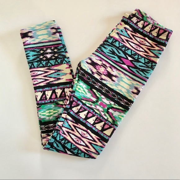 Yellow Abstract Image Fleece Lined Fitted Leggings Juniors Small - Picture 6 of 6